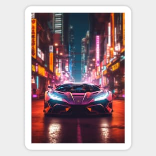 Asian Neon City Sports Car Sticker